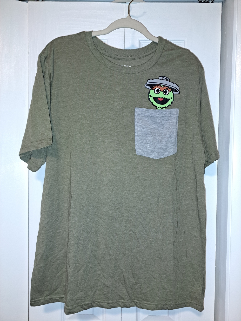 Olive Green Pocket Tee with Oscar The Grouch Graphic